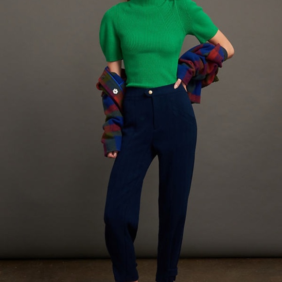 Anthropologie Green Maeve Annette Turtleneck Ribbed T-Shirt Sz. L - Picture 2 of 3